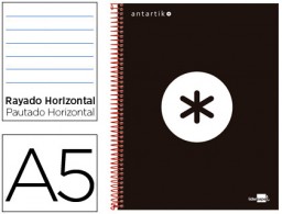 KD20 Cuaderno espiral Liderpapel Antartik A-5 tapa forrada 120h micro 100g raya horizontal color negro