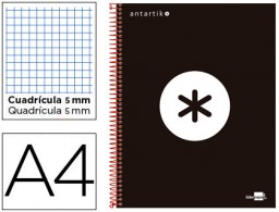 KD30 Cuaderno espiral Liderpapel Antartik A-4 tapa forrada 120h micro 100g c/5mm. color negro