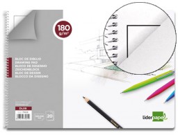 DL08 Bloc dibujo Liderpapel Lineal espiral 230x325mm. 20 hojas 180g/m² con recuadro perforado