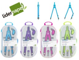 MP18 Compás Liderpapel con bigotera y adaptador colores surtidos