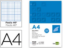 RA08 Recambio Liderpapel A4 100h 100g/m² rayado nº46 4 taladros