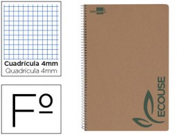 BB02 Cuaderno espiral Liderpapel Folio Ecouse tapa cartulina kraft 80h papel reciclado 80g/m² c/4mm.