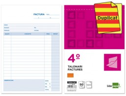 T216-CAT Talonario Liderpapel Facturas 4º natural 50 juegos duplicado con IVA texto en catalán
