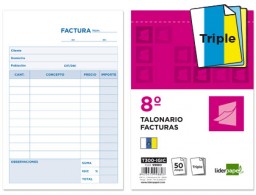 T300 IGIC Talonario Liderpapel Facturas 8º natural 50 juegos triplicado con IGIC