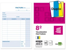 T200   IGIC Talonario Liderpapel Facturas 8º natural 50 juegos duplicado con IGIC