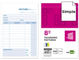T100 IGIC Talonario Liderpapel Facturas 8º natural 100h original con IGIC